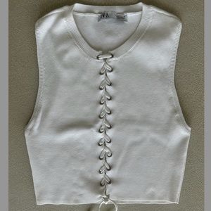 Zara Front Laced Knit White Crop Top